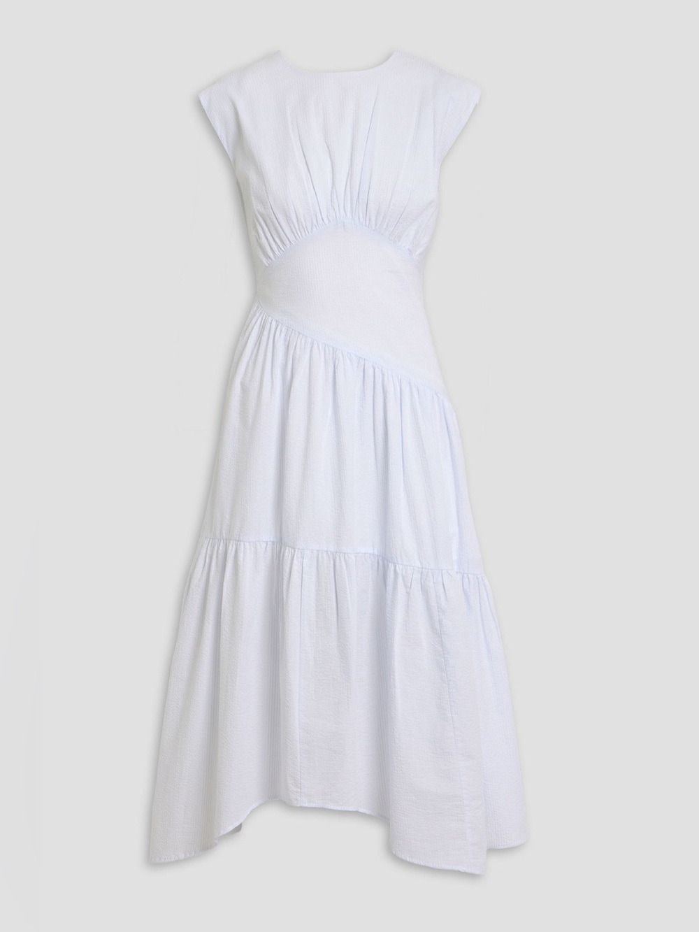 FRAME The Seersucker Gathered Dress Light Chambray Multi Small NWT $498